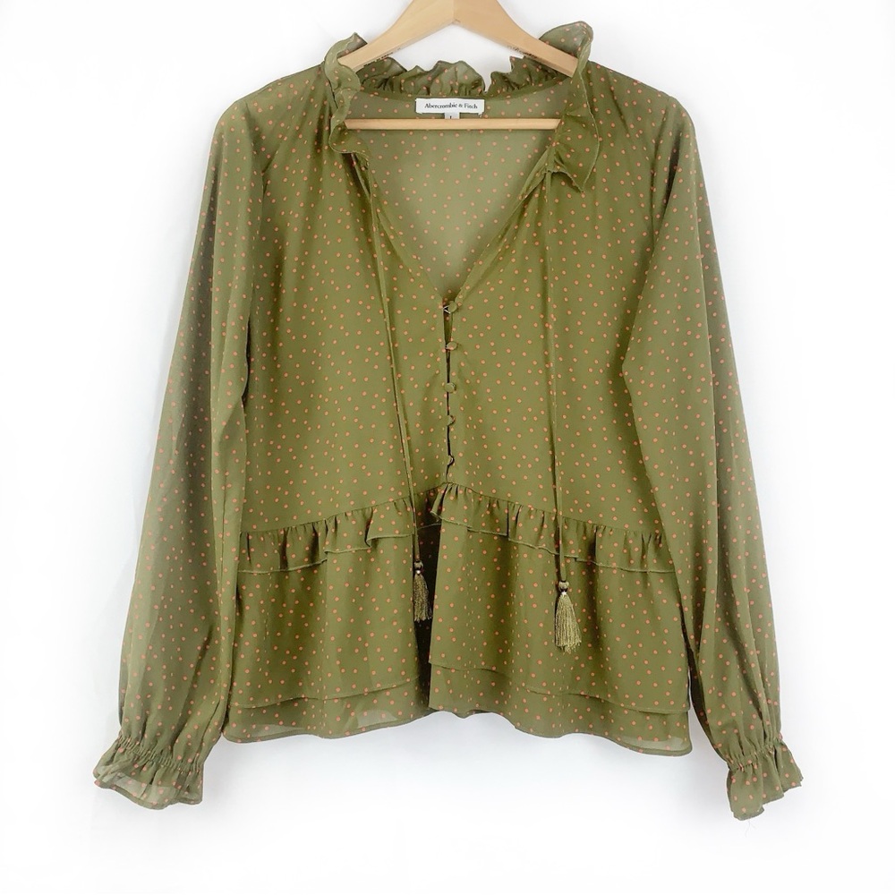 Olive Green Ruffle Blouse
